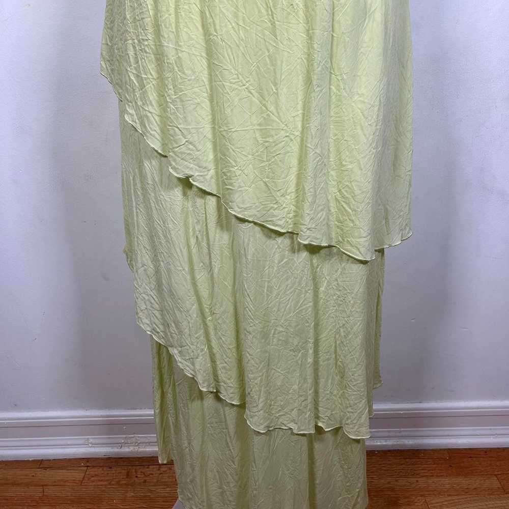 Green yellow pastel maxi asymmetrical ruffle dress - image 5