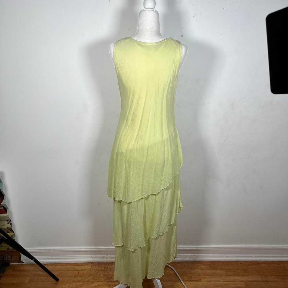 Green yellow pastel maxi asymmetrical ruffle dress - image 6