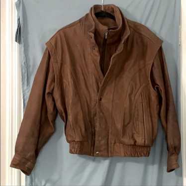 brown leather jacket