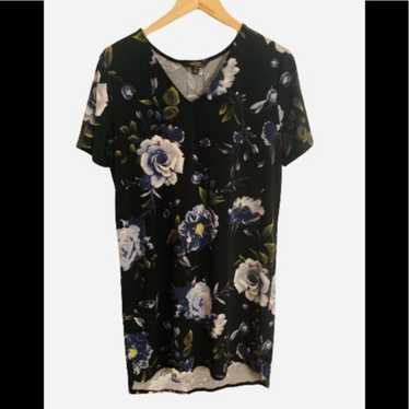 Black Floral V Neck Christian Siriano Short Sleeve