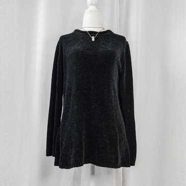 Black chenille-like mock neck sweater