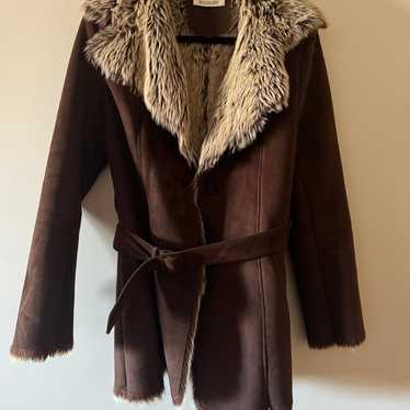 Balmain Brown Suede Faux Fur Mid-Length Coat