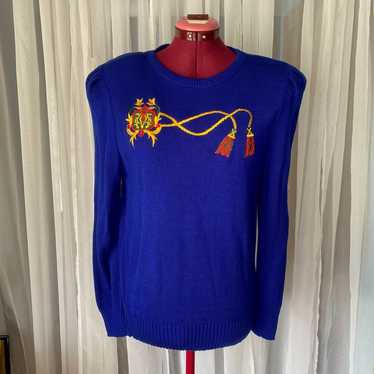 Leslie fay sweater 1980's embroidered blue