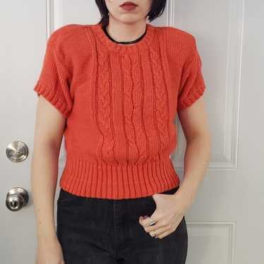 90s Liz Claiborne Orange Cropped Short Sleeve Swea