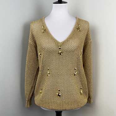 Vintage XES-NY Gold Shimmering Mesh V Neck Sweater