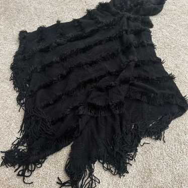 vintage black faux fur poncho