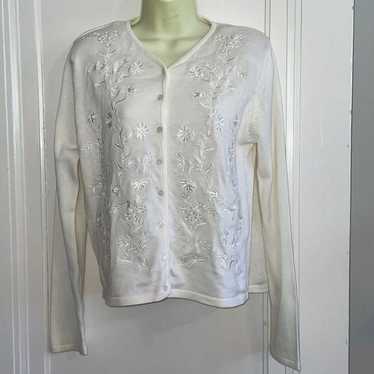 Vtg 90s Laura Scott off white/cream beaded/floral 