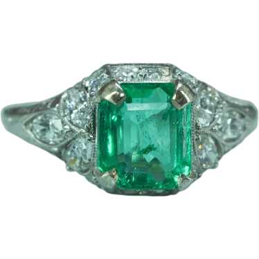 Antique Edwardian Emerald Marquise Diamond Ring Pl