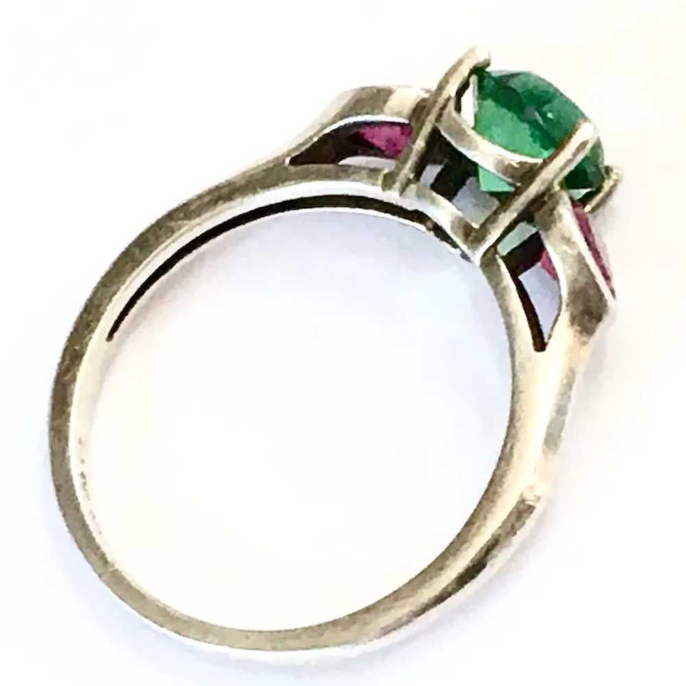 Green & Fuchsia Pink Hearts Ring 925 CZ Size 6 1/4 - image 3