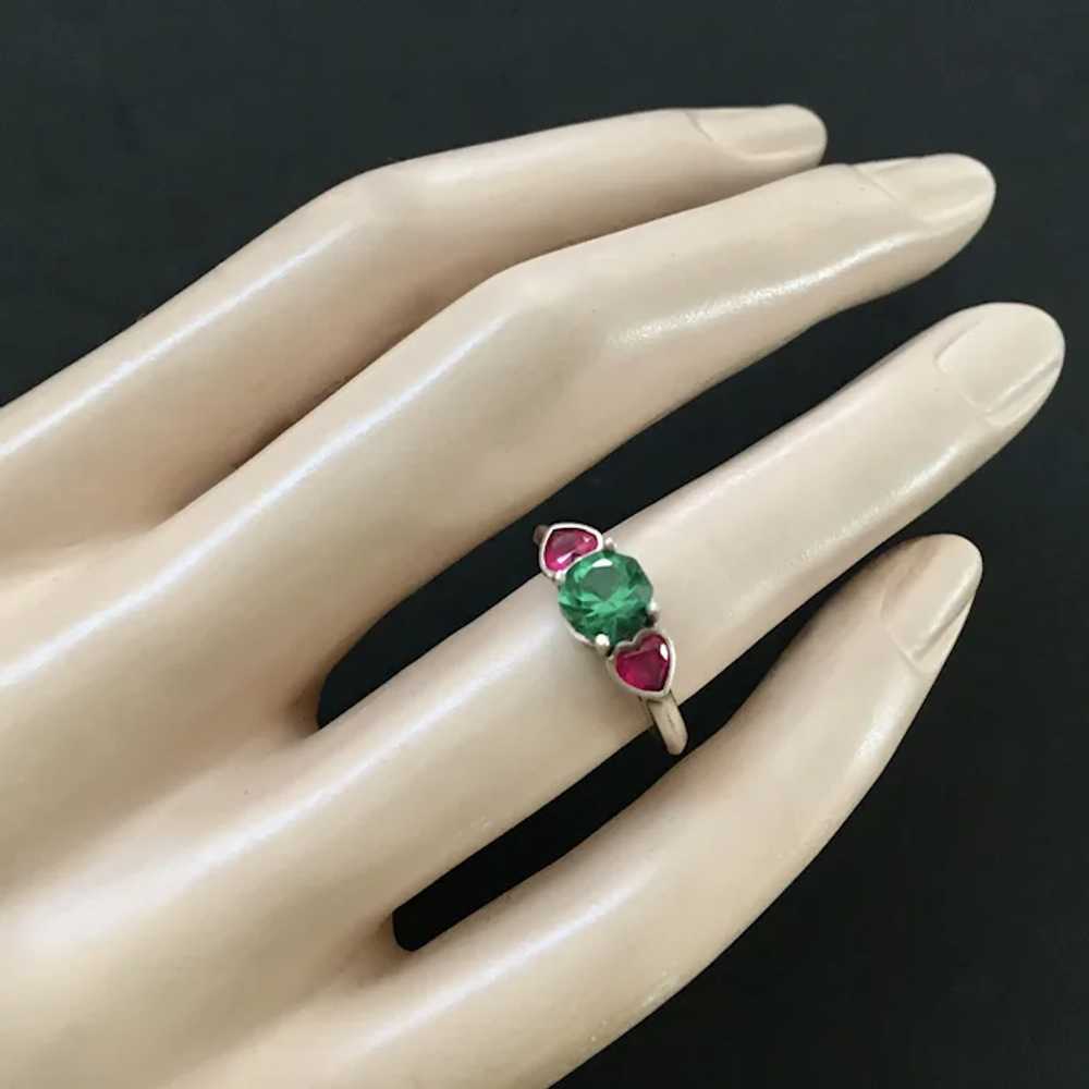 Green & Fuchsia Pink Hearts Ring 925 CZ Size 6 1/4 - image 4