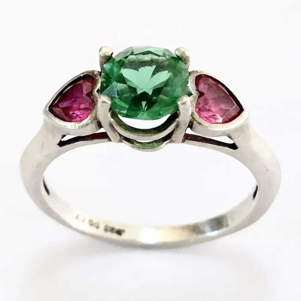 Green & Fuchsia Pink Hearts Ring 925 CZ Size 6 1/4 - image 6