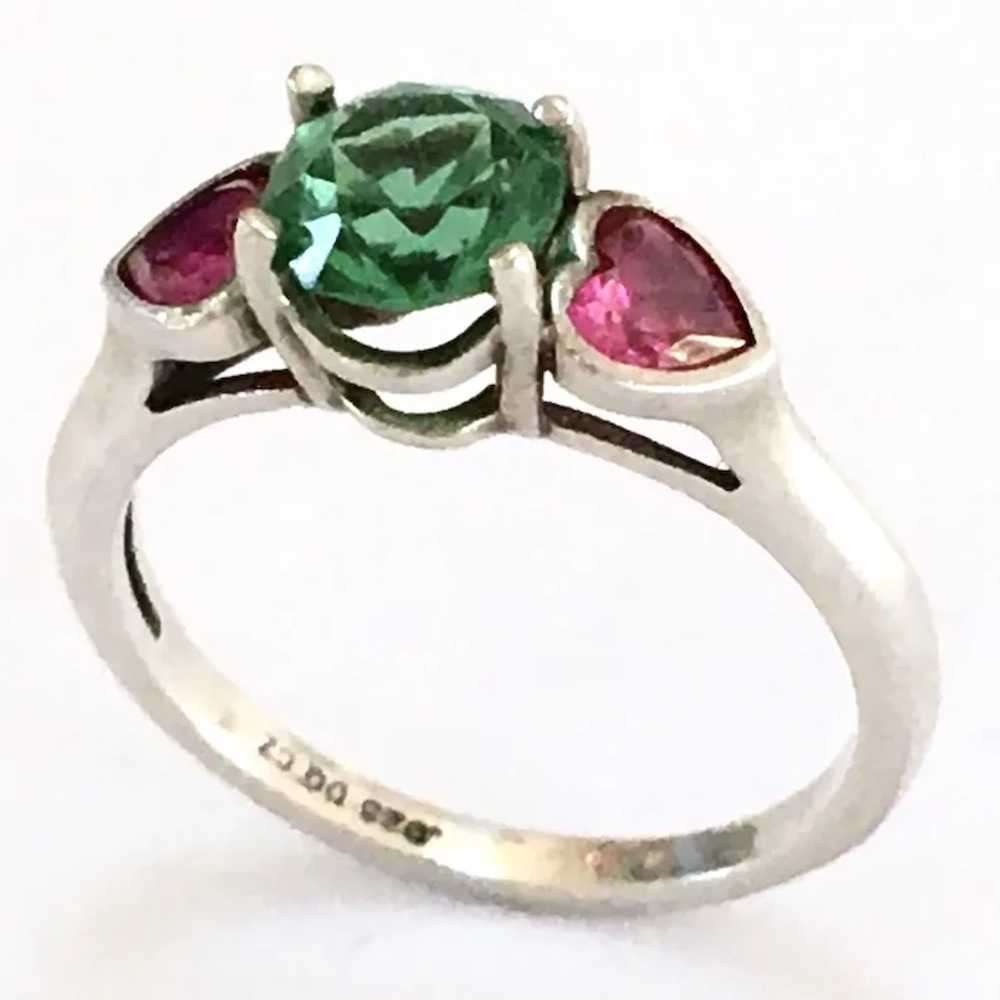 Green & Fuchsia Pink Hearts Ring 925 CZ Size 6 1/4 - image 7