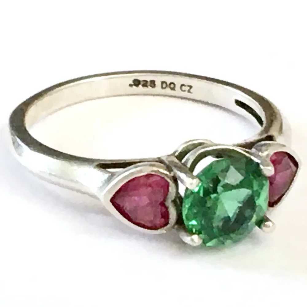 Green & Fuchsia Pink Hearts Ring 925 CZ Size 6 1/4 - image 8