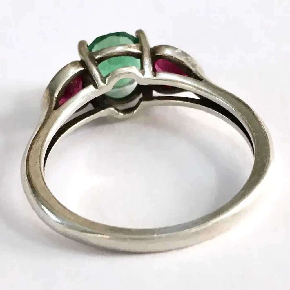 Green & Fuchsia Pink Hearts Ring 925 CZ Size 6 1/4 - image 9