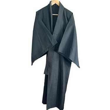 Mens Kimono full Length Black Blue woven in, vinta