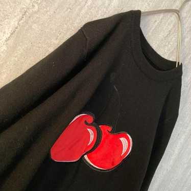 Vintage knit cherry embroidery motif cute black re