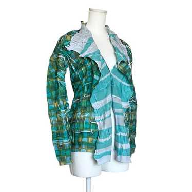 M&KYOKO Pleated Cardigan Green Deformed Mode Archi