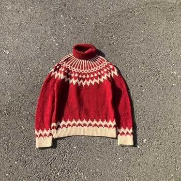 90s JONES NEW YORK Red Nordic Sweater Knit Wool