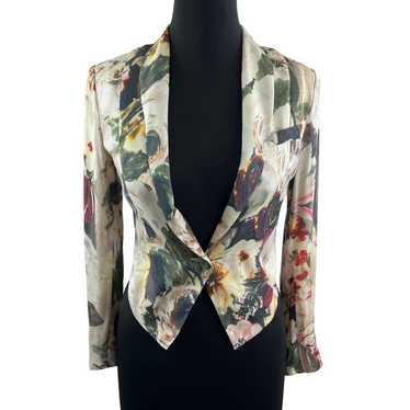 Haute Hippie Floral-Print Silk Cropped Blazer Silk