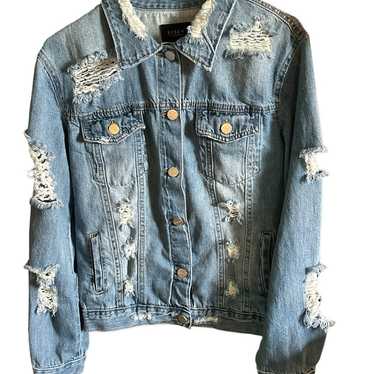 Risen Women Distressed Blue Denim Jacket Size Smal