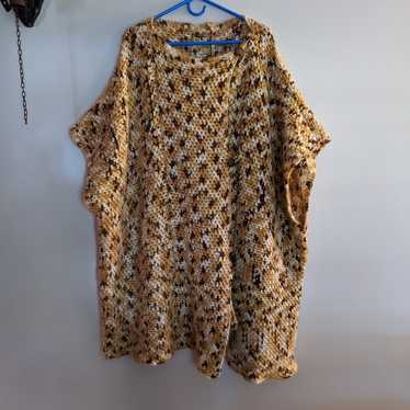 Vintage Crocheted Long Button Front Poncho Kimono