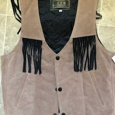 Vintage leather fringe insulated vest