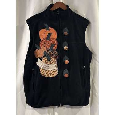 Vintage Fall Embroidered Fleece Vest Size Small