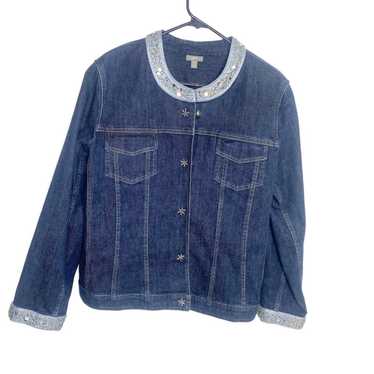 J.Jill denim jacket vintage beaded EUC size large