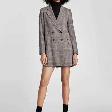 Zara Double-Breasted Checkered Plaid Coat