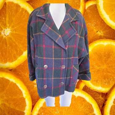 Vintage JG Hook Plaid Wool Double Breasted Pea Coa