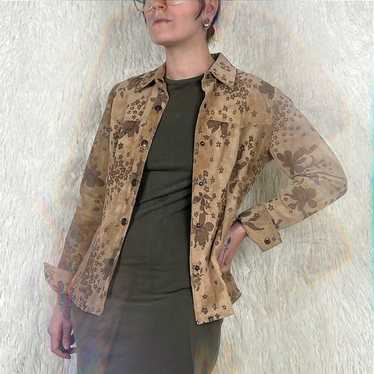 Vintage Y2K Tan & Brown Floral Suede Jacket