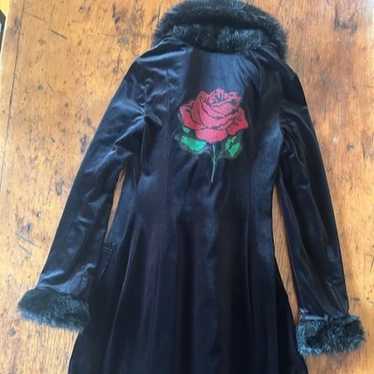 Vintage Betsey Johnson Velvet Duster Coat Rose Emb