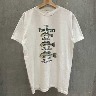 00s Fish Art Message T-Shirt L Creek Fish