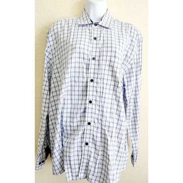 Tasso Elba Tasso Elba Blue White Plaid Button Long