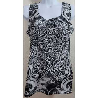 Other Zenergy Black White Floral Print Top 1 Mediu