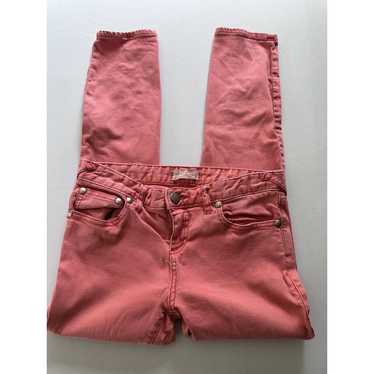 Free People Pink Denim Skinny Straight Jeans Stret