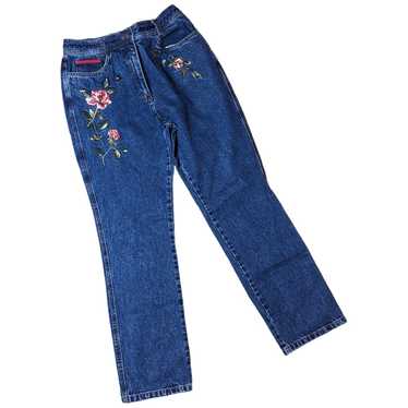 Vtg 1990s Together Blue Floral Embroidered Straigh