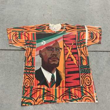 Vintage 1990s Malcolm X  shirt all over print