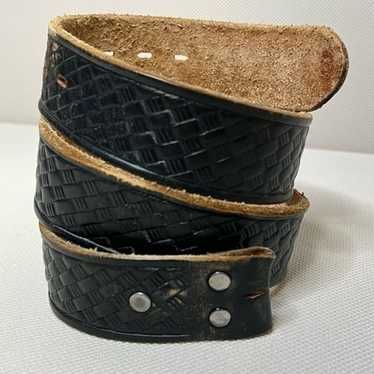 Vintage Black Top Grain Leather Hand tooled Belt -