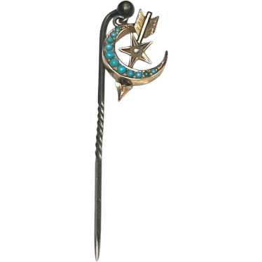 Victorian 14k Turquoise Crescent Star and Arrow St