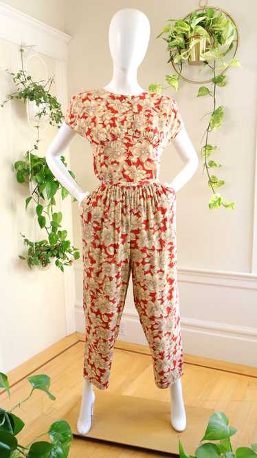 NEW ⭐️ 1980s CAROLE LITTLE Floral Rayon Pant Suit 