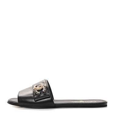 CHANEL Lambskin Pearl Crystal CC Sandals 39.5 Blac