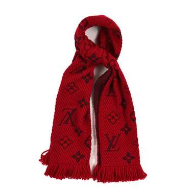 LOUIS VUITTON Wool Silk Logomania Scarf Rubis