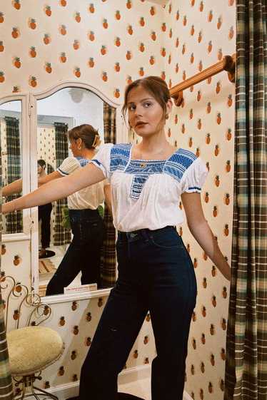 Vintage 1940s Blue & White Peasant Blouse