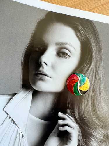 Mega Rainbow Enamel Spiral Clip On Earrings