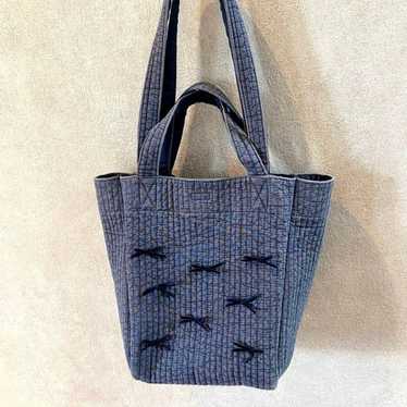 Gypsophila Tote Bag Navy Ribbon Back