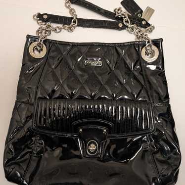 COACH Black Poppy Liquid Glass Quilted Shoulder Ba