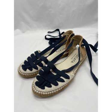 Viscata Barcelona Cream and Navy Lace Up Espadrill