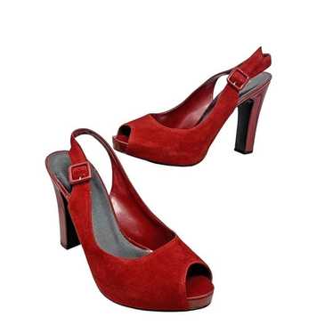 Nine West Siebert Red Suede Patent Leather Slingba