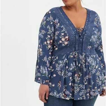 TORRID VINTAGE INDIGO FLORAL GAUZE LACE-UP BABYDOL